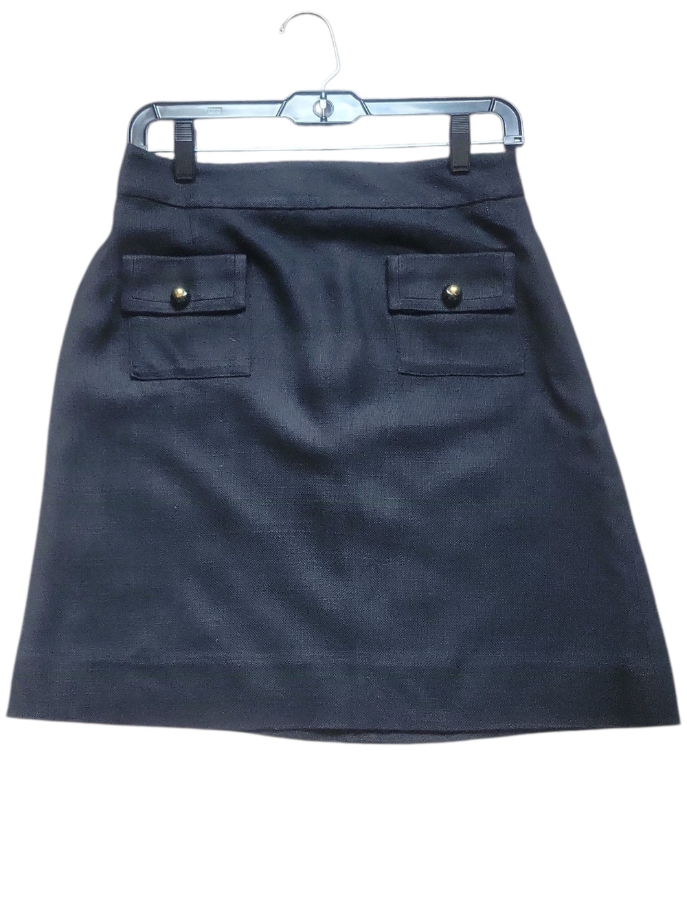 kate spade Black  A-Line Skirt with Gold-Tone Button Pockets